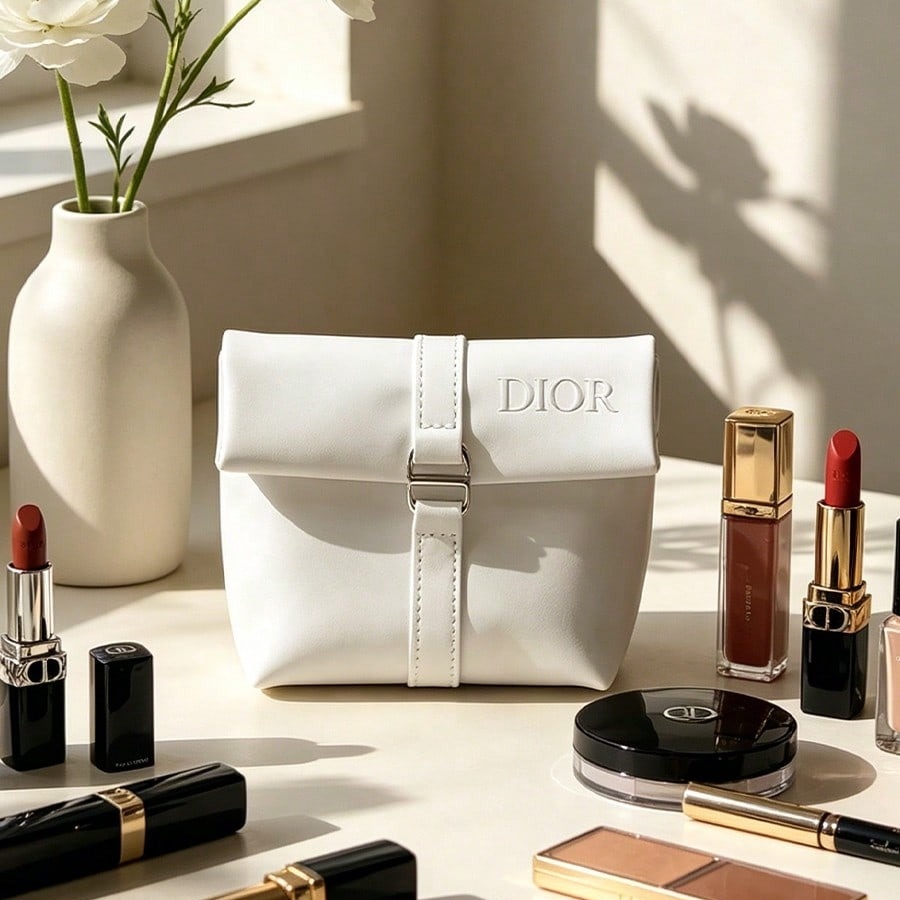 Luxury Skincare Samples - Sac cosmétique blanc de Dior, sac